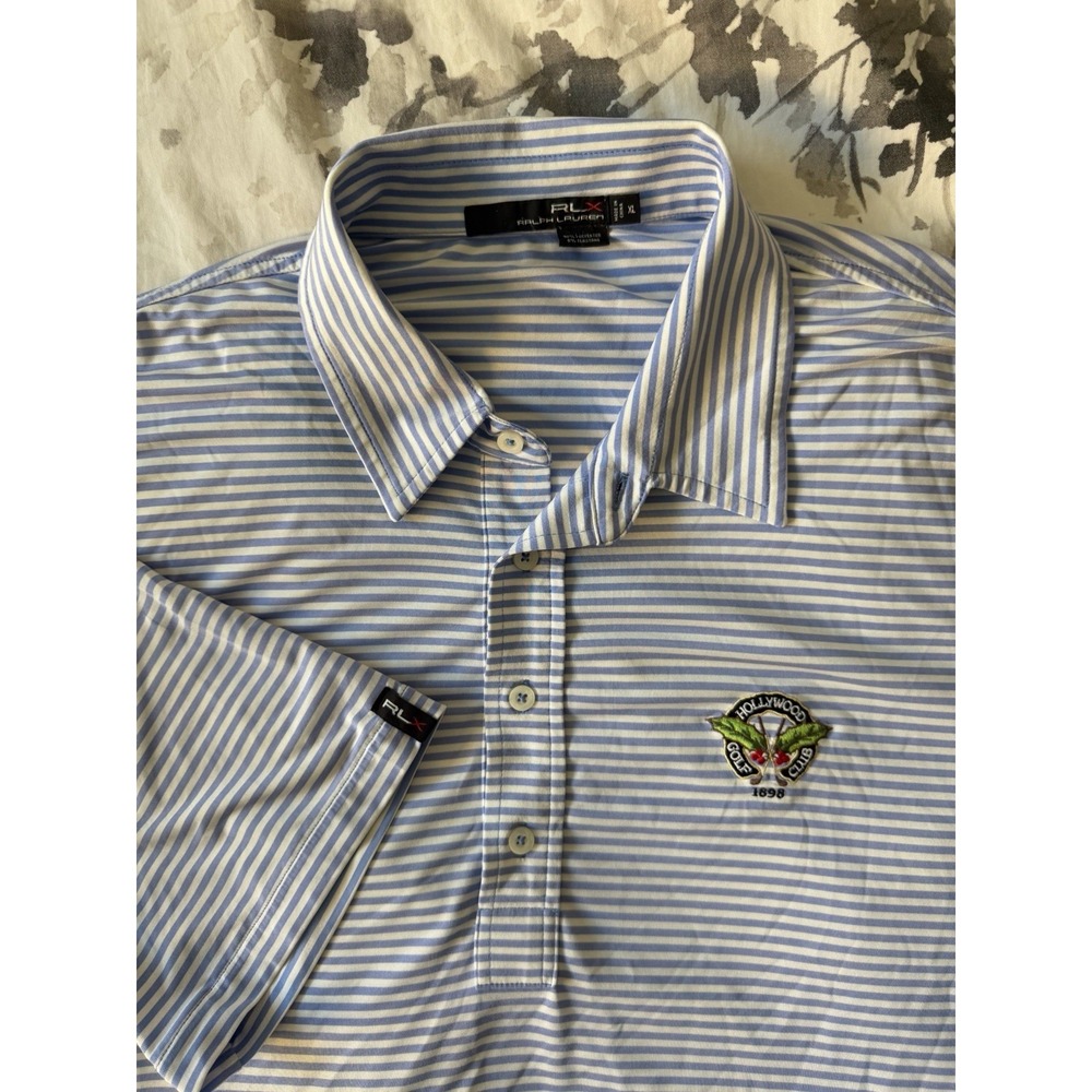 RLX Ralph Lauren Golf Polo Hollywood Golf Club Blue White Stripe XL